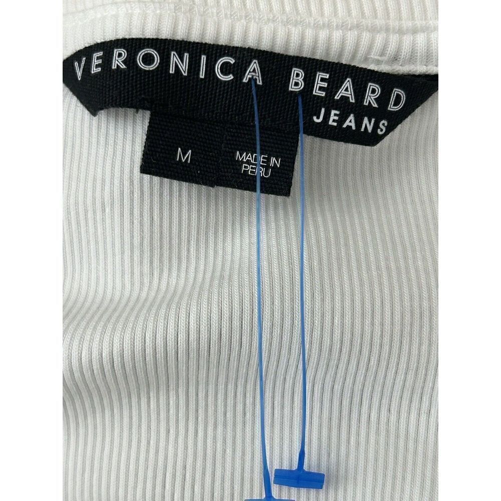 VERONICA BEARD Jeans Gidea White Ribbed Rib Knit Ruffle Cotton Poplin Top M - Picture 9 of 10